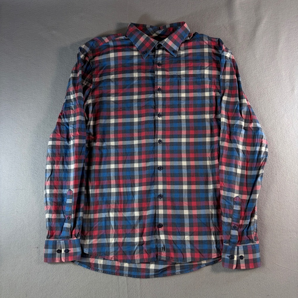 Johnnie-O Hangin Out Mens Large Plaid Button Down Shirt Red Blue White L